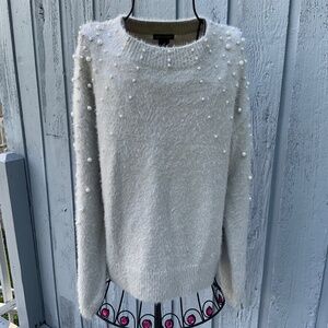 Lauren Michelle Sweater Embellished with Faux Pearls (Size L)
